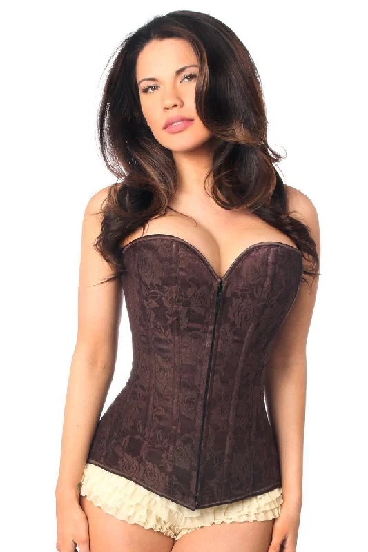 Big Savings Lavish Dark Brown Lace Overbust Corset with Zipper