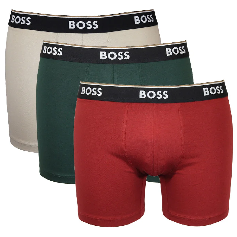 Midnight Sale BOSS Men's Power 3 Pack Boxer Brief - Red/Beige/Green