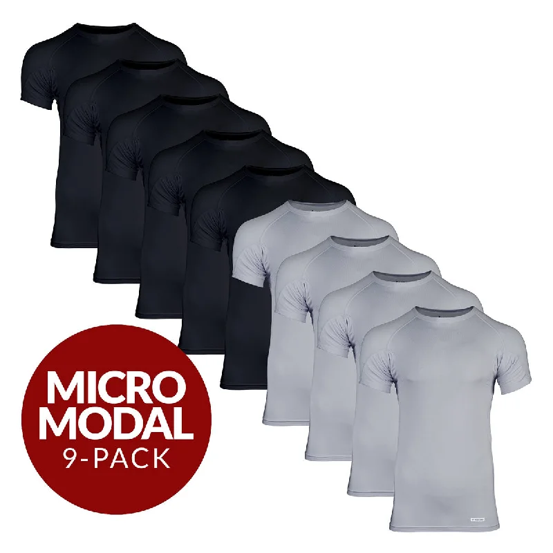 Stock Clearance Crew Neck Micro Modal Sweat Proof Undershirt For Men - Mix 9-Pack (5x Black, 4x Grey) Stock Clearance Crew Neck Micro Modal Sweat Proof Undershirt For Men - Mix 9-Pack (5x Black, 4x Grey)