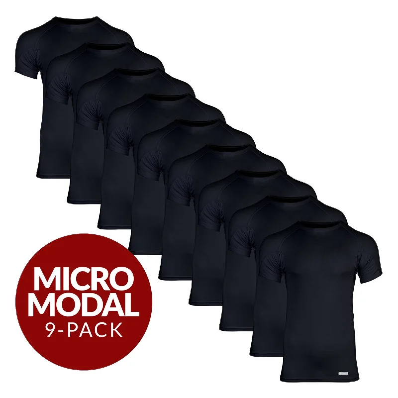 Time-Limited Offer Crew Neck Micro Modal Sweat Proof Undershirt For Men - Black 9-Pack Time-Limited Offer Crew Neck Micro Modal Sweat Proof Undershirt For Men - Black 9-Pack