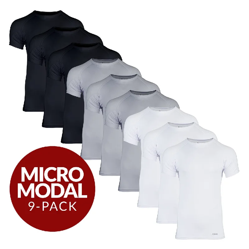 Super Sale Crew Neck Micro Modal Sweat Proof Undershirt For Men - Mix 9-Pack (3x White, Black, Grey) Super Sale Crew Neck Micro Modal Sweat Proof Undershirt For Men - Mix 9-Pack (3x White, Black, Grey)