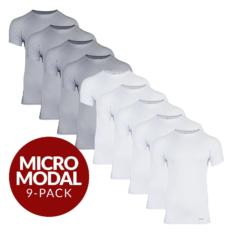 Super Bargain Crew Neck Micro Modal Sweat Proof Undershirt For Men - Mix 9-Pack (5x White, 4x Grey) Super Bargain Crew Neck Micro Modal Sweat Proof Undershirt For Men - Mix 9-Pack (5x White, 4x Grey)