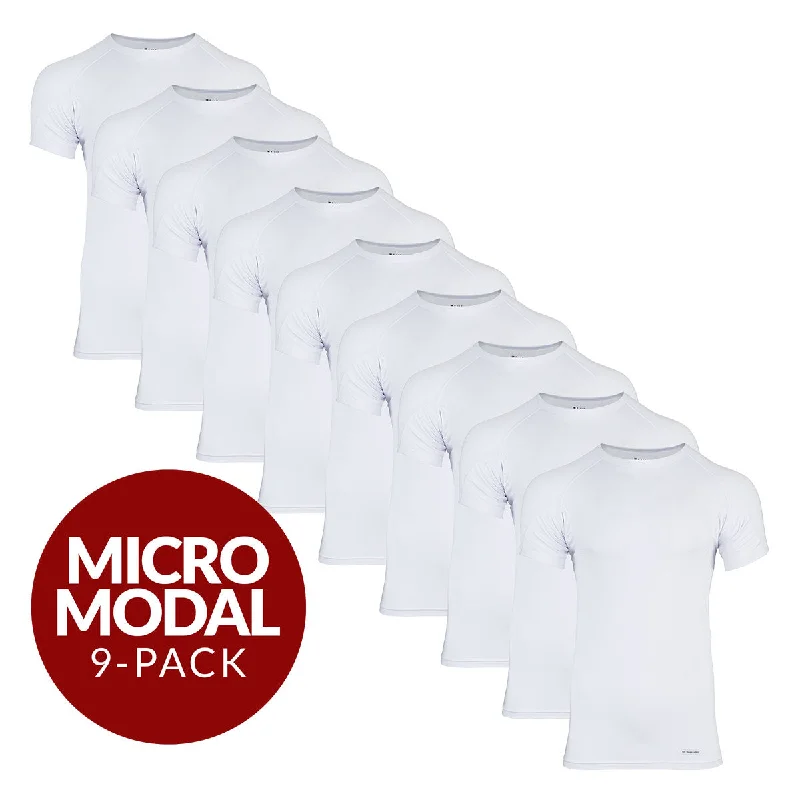 Today's Deal Crew Neck Micro Modal Sweat Proof Undershirt For Men - White 9-Pack