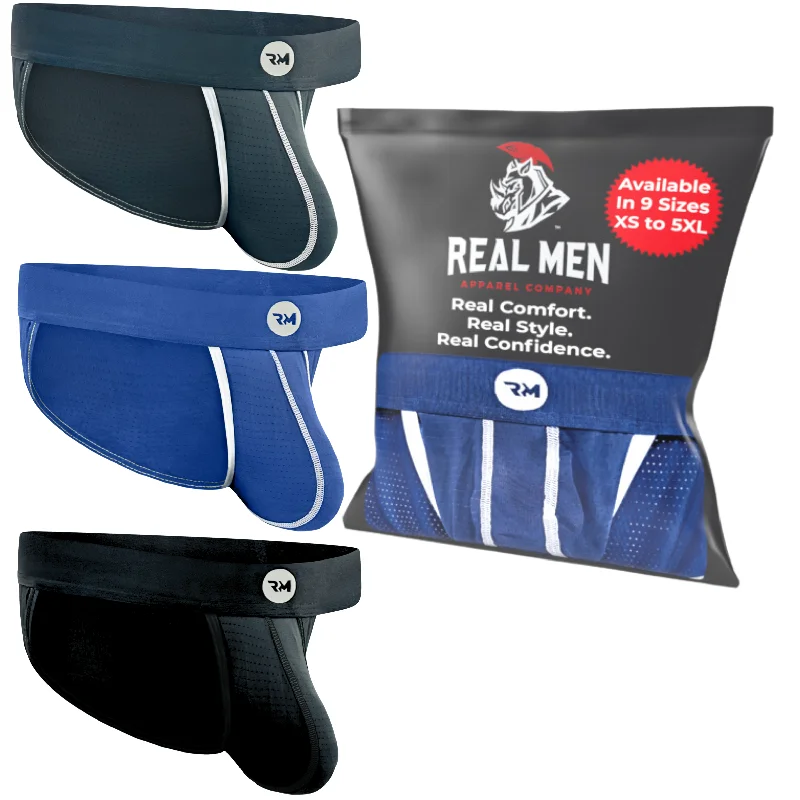 Value Deals Nylon 0in Mesh Bikini Briefs No Fly 3pk Black/Blue/Gray
