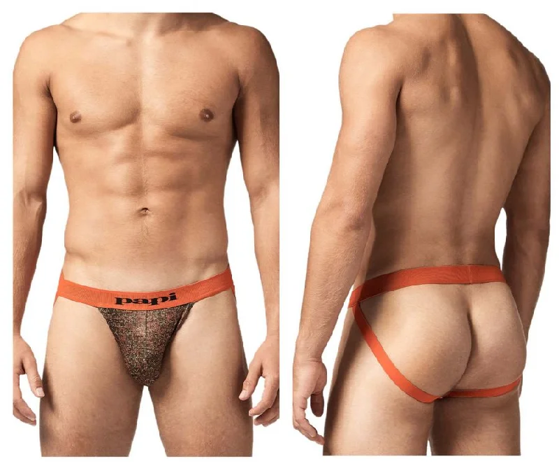 Time-Sensitive Papi UMPA051 Fashion Microflex Brazilian Jockstrap Color Orange Pixel Print