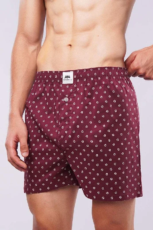 Printed Woven Boxer Shorts - Maroon