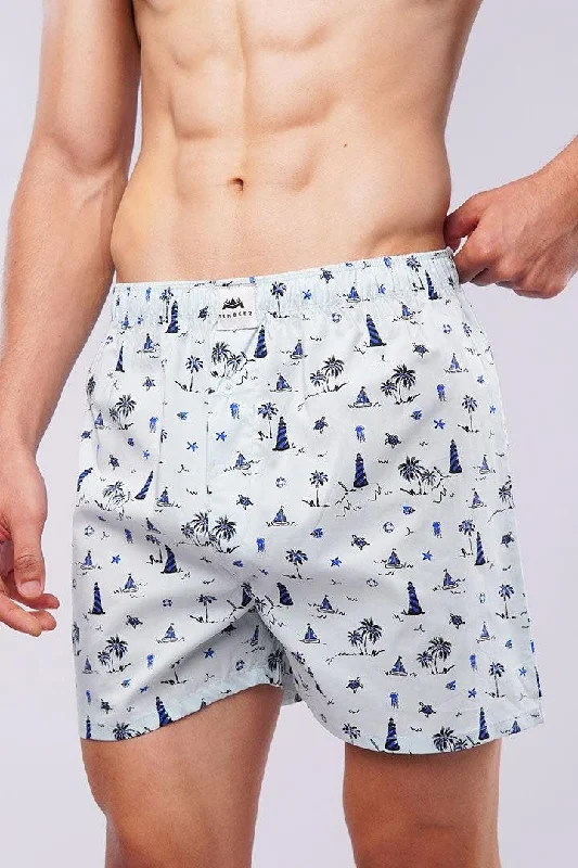 Year-End Clearance Printed Woven Boxer Shorts - Pastel Blue