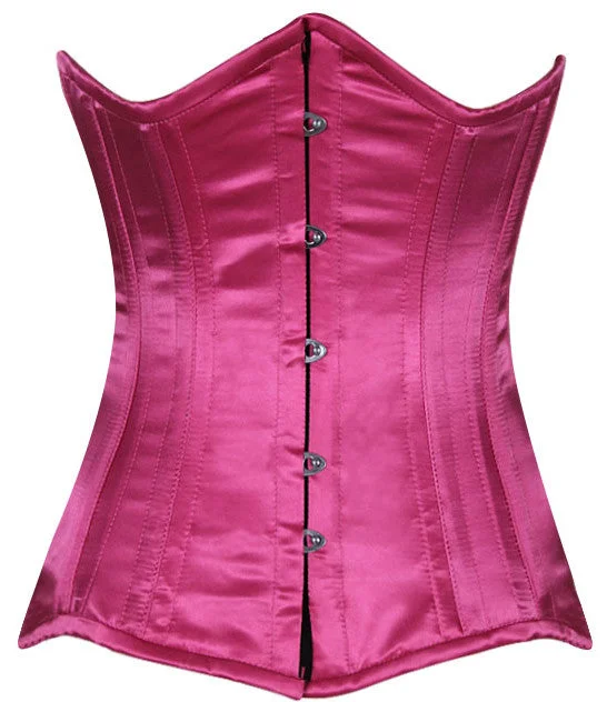 Closeout Sale Real double row steel boned underbust corset from satin in a fashionable fuchsia color. Closeout Sale Real double row steel boned underbust corset from satin in a fashionable fuchsia color.