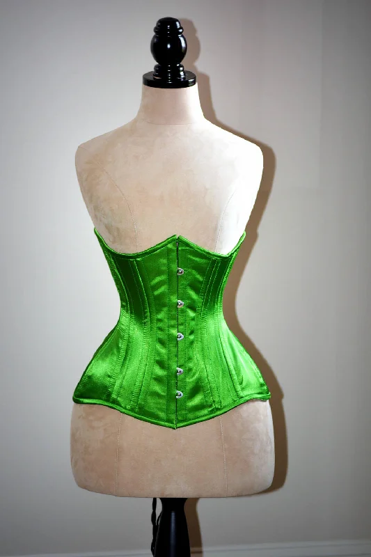 Deal of the Week Real double row steel boned underbust corset from satin in a fashionable green grass summer color.