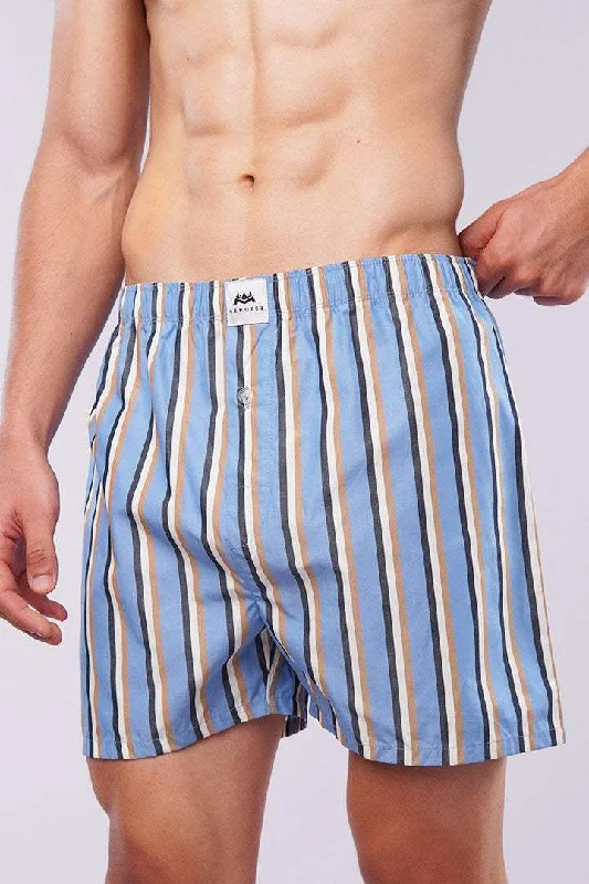 Celebrate the Weekend with Discounts Striped Woven Boxer Shorts - Sky Blue