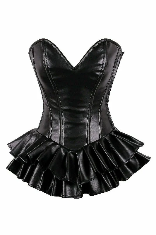 Low Prices Top Drawer Black Faux Leather Steel Boned Mini Corset Dress