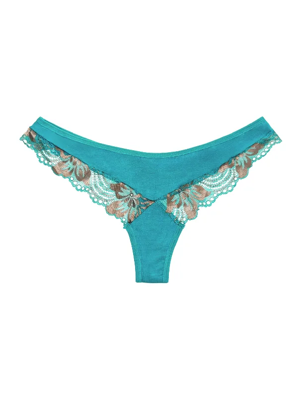 Don't Wait AiraModal™ Teal and Metallic-Lace Thong