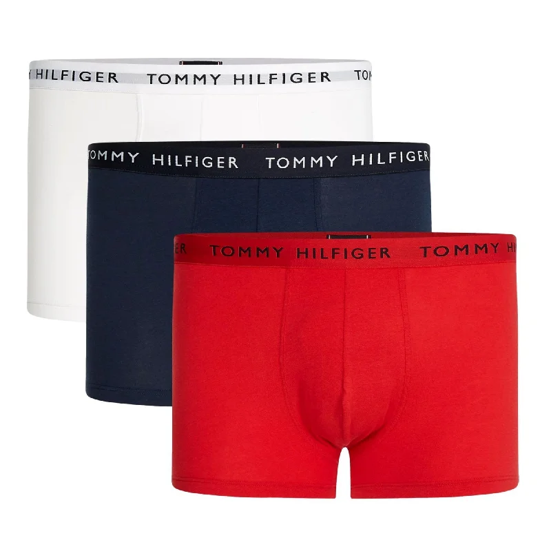 Tommy Hilfiger 3 Pack Essential Logo Waistband Trunks - White/Desert Sky/Primary Red