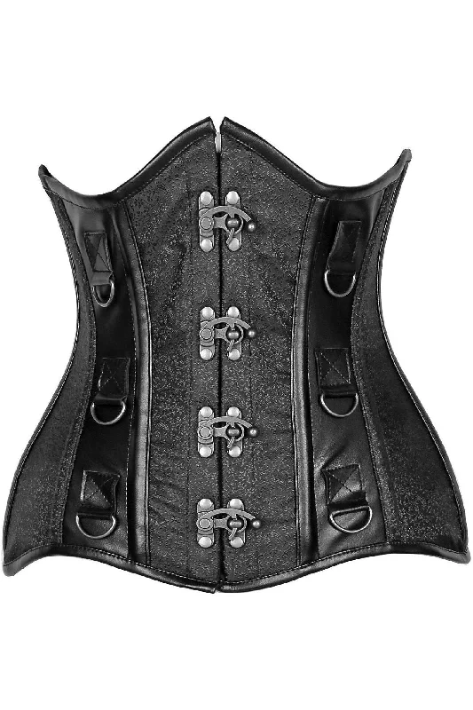 Major Savings Top Drawer Black Brocade & Faux Leather Steel Boned Under Bust Corset