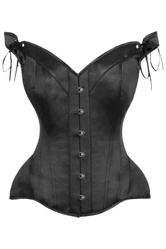 Weekend Discounts to Indulge In Top Drawer Black Satin Steel Boned Corset w/Straps