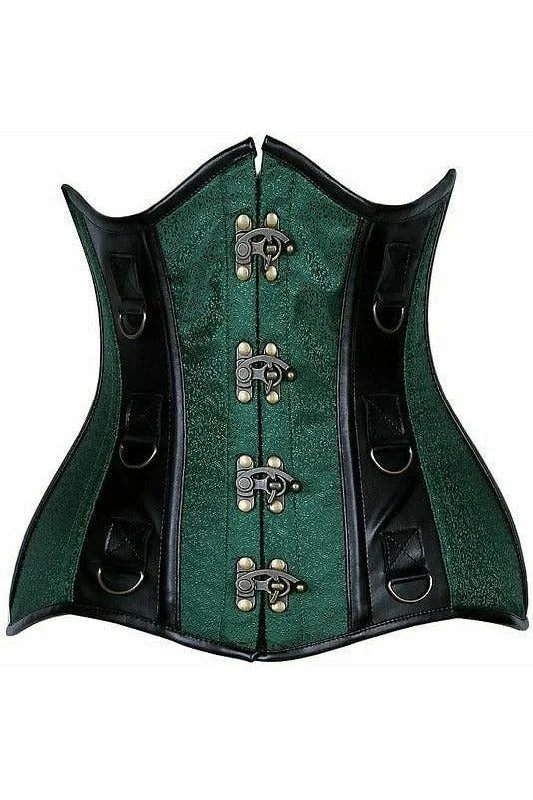 Great Deals Top Drawer Dark Green Brocade & Faux Leather Steel Boned Under Bust Corset Great Deals Top Drawer Dark Green Brocade & Faux Leather Steel Boned Under Bust Corset