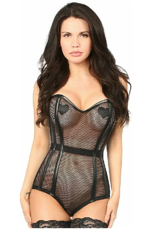 Act Now Top Drawer Steel Boned Fishnet Corseted Bodysuit
