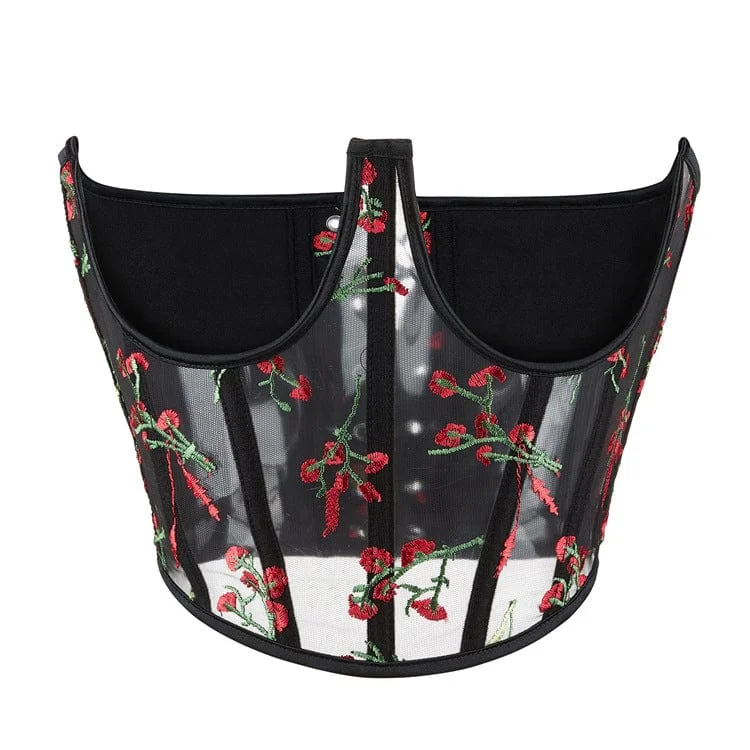 Online Specials Women's Gothic Floral Embroidered Mesh Underbust Corset