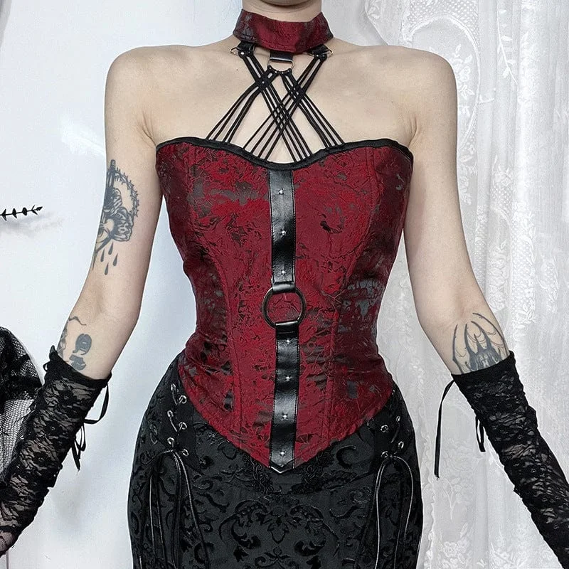 Special Savings Women's Gothic Lace-up Halterneck Jacquard Buister