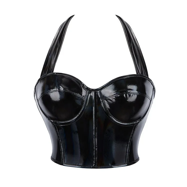 Huge Discounts Women's Punk Patent Leather Halterneck Bustier