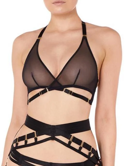 New Markdowns Bordelle Art Deco Mesh Wrap Bra, BLACK