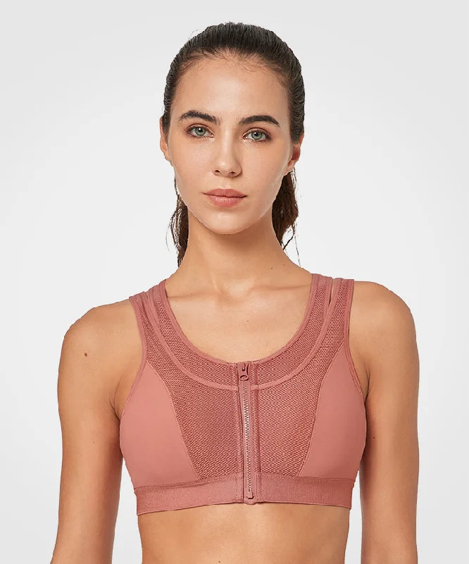 Low Prices Enfold Zip Mesh Racerback Padded Running Bra | Women's High Support Sports Bra