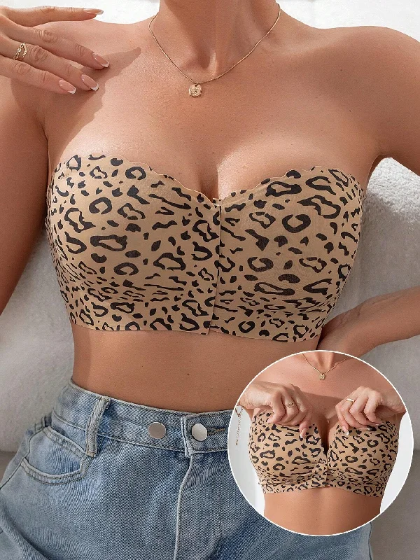 Weekend Deal Front Closure Wireless Strapless Bra Leopard