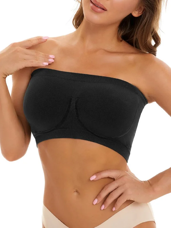 Hot Deal Invisible Breathable Seamless Tube Top Bra Black