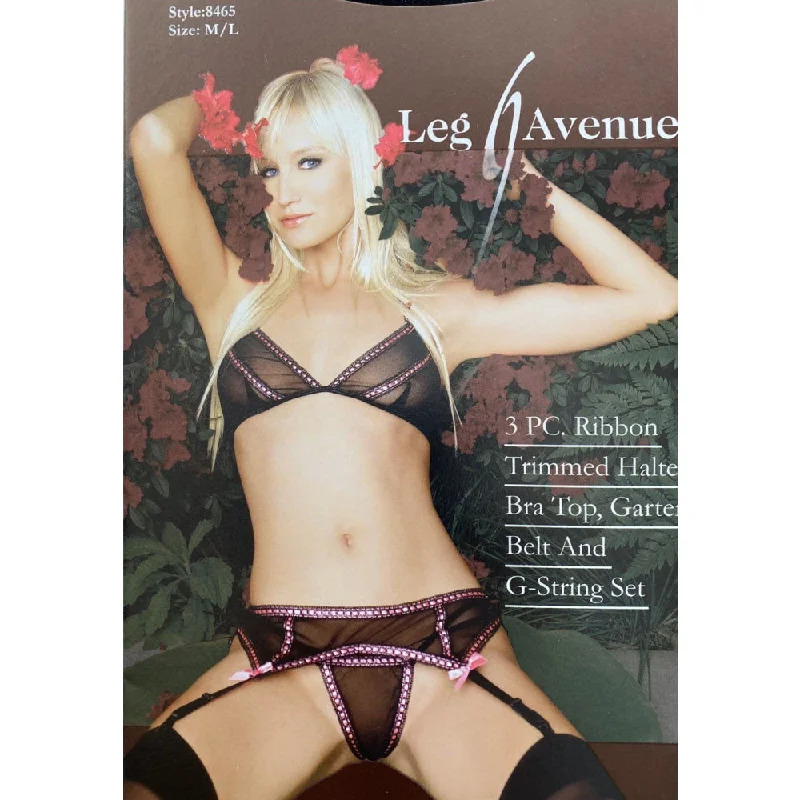 Super Savings Leg Avenue 3 Piece Pink & Black Lingerie Set