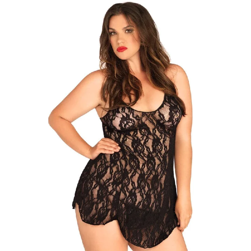 Exclusive Online Offer Leg Avenue Rose Lace Flair Chemise Black UK 14 to 18