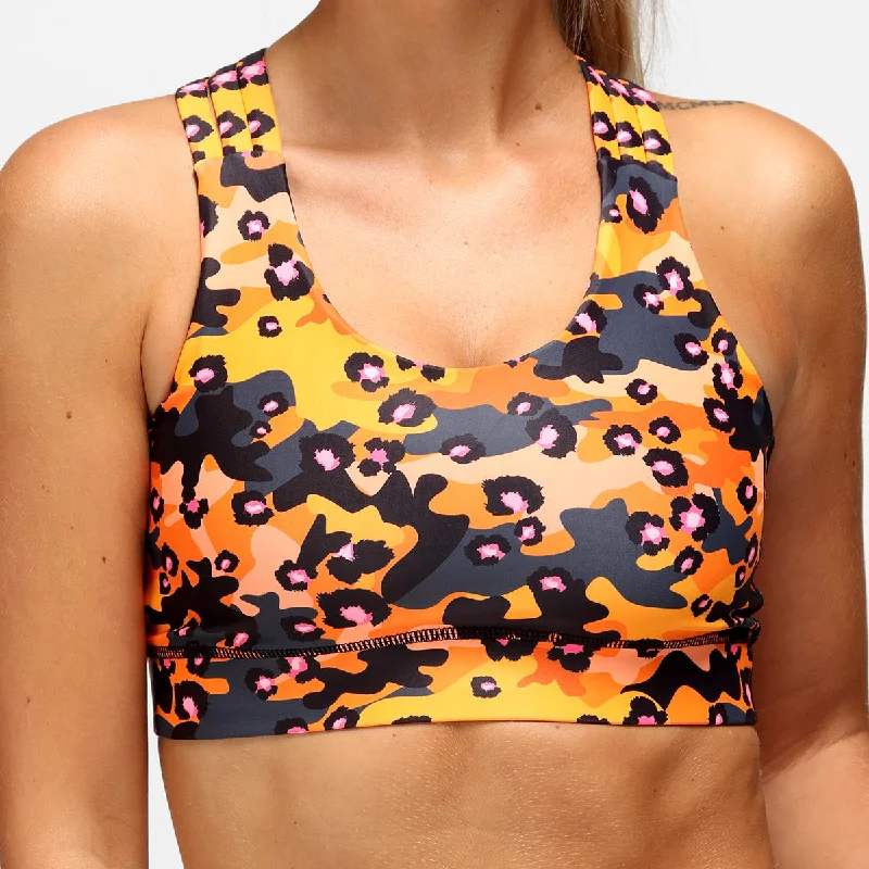 Weekend Deals to Brighten Your Day Orange Leopard Camo Cross Back Bra