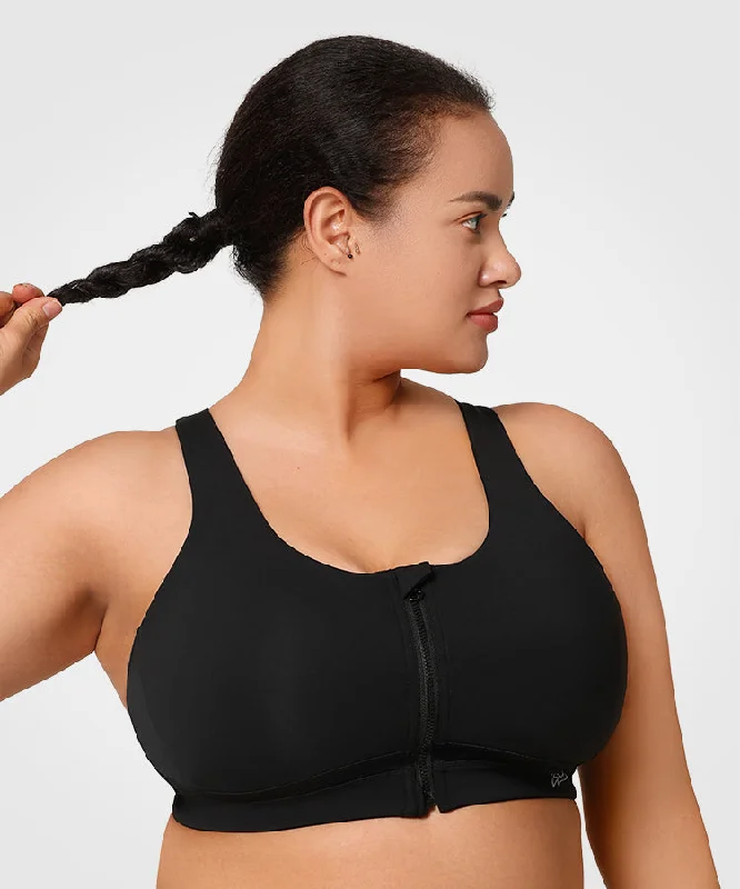 Time-Limited Offer Power Zip Front Criss Cross Padded Running Bra | Women's High Support Sports Bra (Plus Size)