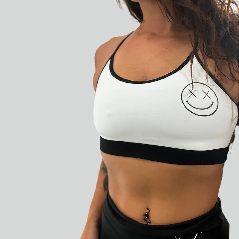 Salty Savage Ladies “OG Smile” Two Tone Racerback Sports Bra | White