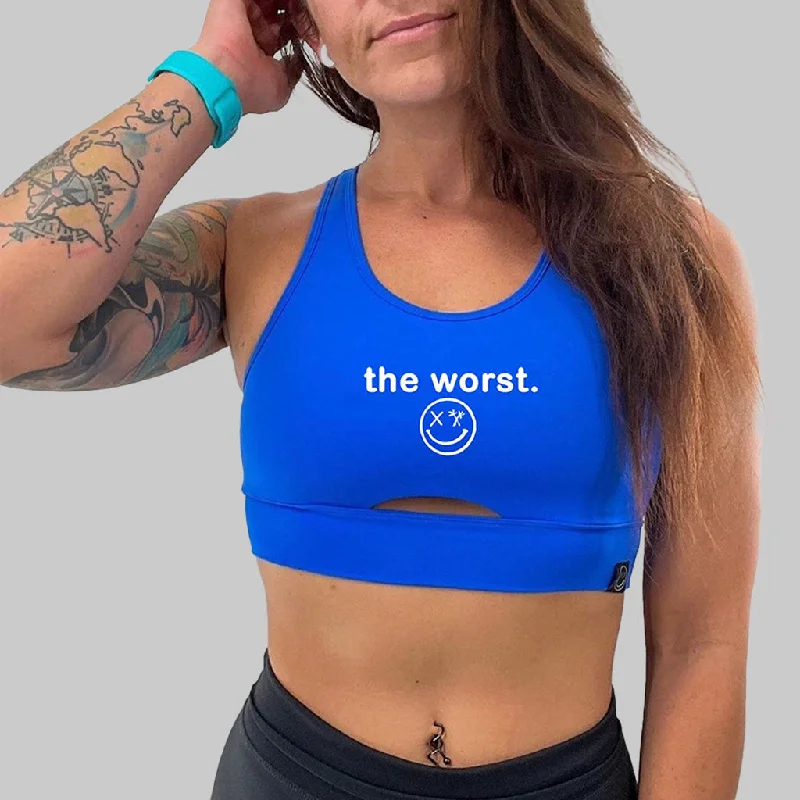 Weekend Shopping Bliss Salty Savage Ladies “the worst” Peekaboo Sports Bra | Cocoa Beach Performance Weekend Shopping Bliss Salty Savage Ladies “the worst” Peekaboo Sports Bra | Cocoa Beach Performance