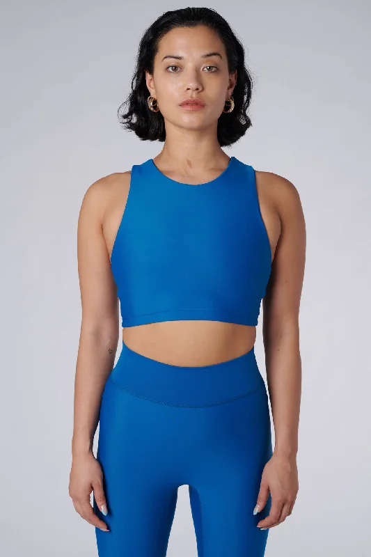 Tula High Neck Racer Back Crop Top | Recycled Nylon | Aegean