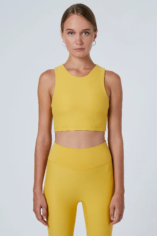 Tula High Neck Racer Back Crop Top | Recycled Nylon | Mustard