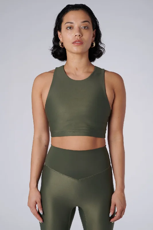 Tula High Neck Racer Back Crop Top | Recycled Nylon | Olive