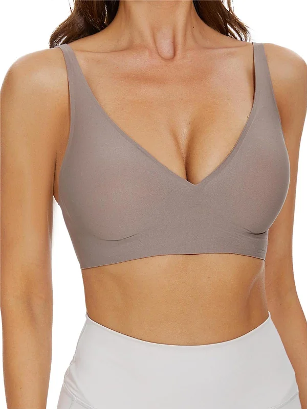 Wirefree Seamless Bra for Women Invisible Deep V Plunge Bra with Removeable Padding RosyBrown