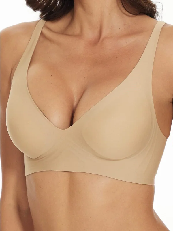 Reduced Prices Wirefree Seamless Bra for Women Invisible Deep V Plunge Bra with Removeable Padding Tan Reduced Prices Wirefree Seamless Bra for Women Invisible Deep V Plunge Bra with Removeable Padding Tan