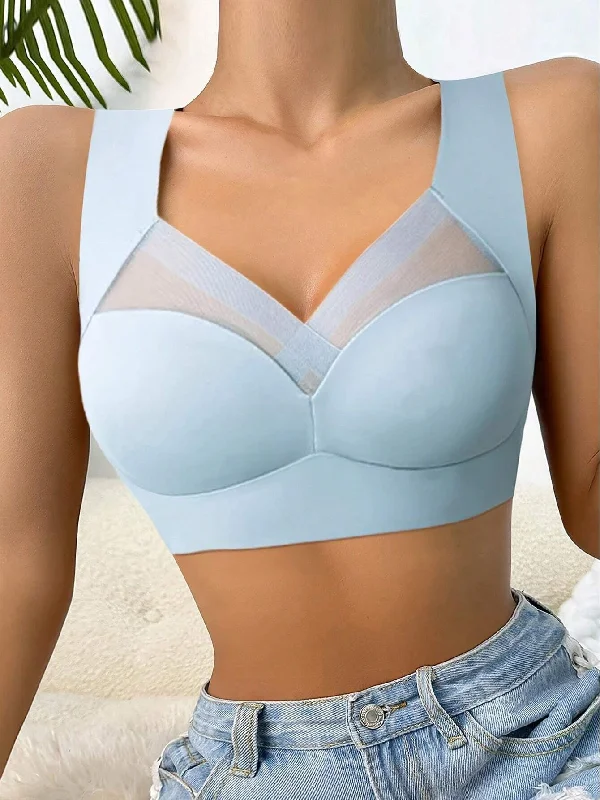 Women's Mesh Seamless Smooth Comfort Wire Free Bra Lightblue